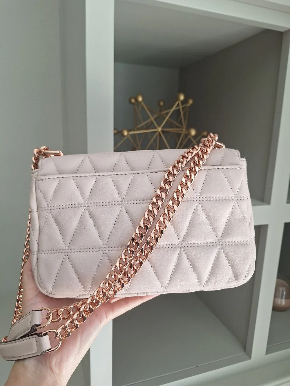 NWT Michael Kors Sloan Quilted Bag Small Size Soft Pink With Rose Gold Hardware